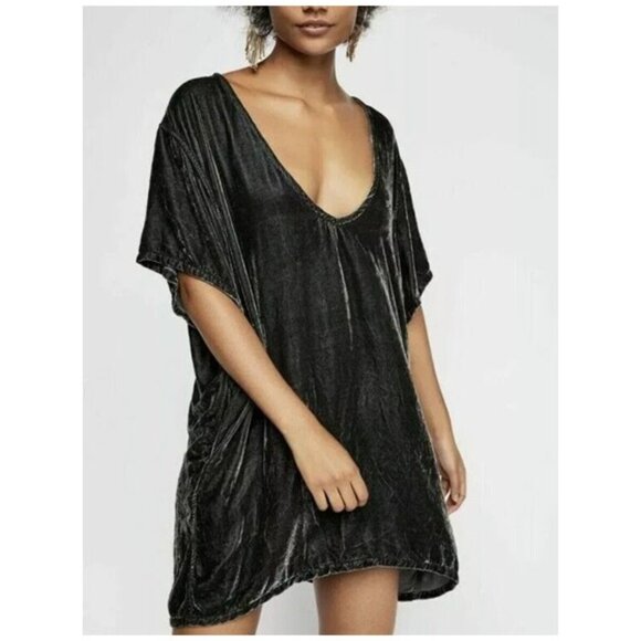 Free People x CP Shades Regina Crushed Velvet Slouchy Tunic Dress Silk Mix Sz S - Picture 1 of 12